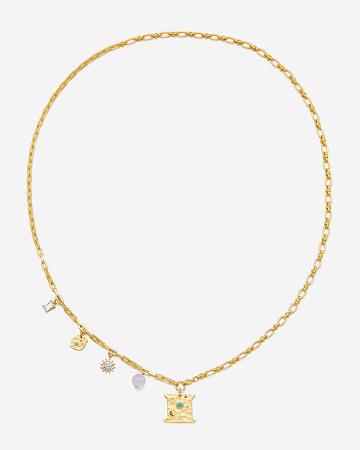 Šperky JW PEI Cosmos Square Multi Charm Necklace Women Zlaté Tyrkysové Viacfarebný Fialové | CZ1419KI