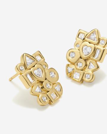 Šperky JW PEI Geometrical Combination Earrings Women Zlaté Bílé | CZ1431RW