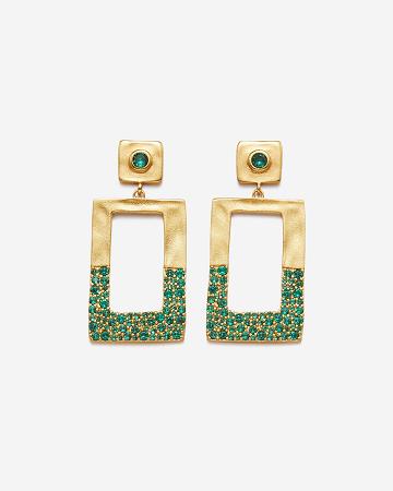 Šperky JW PEI Geometrical Openwork Rectangle Earrings Women Zlaté Zelene | CZ1434UT